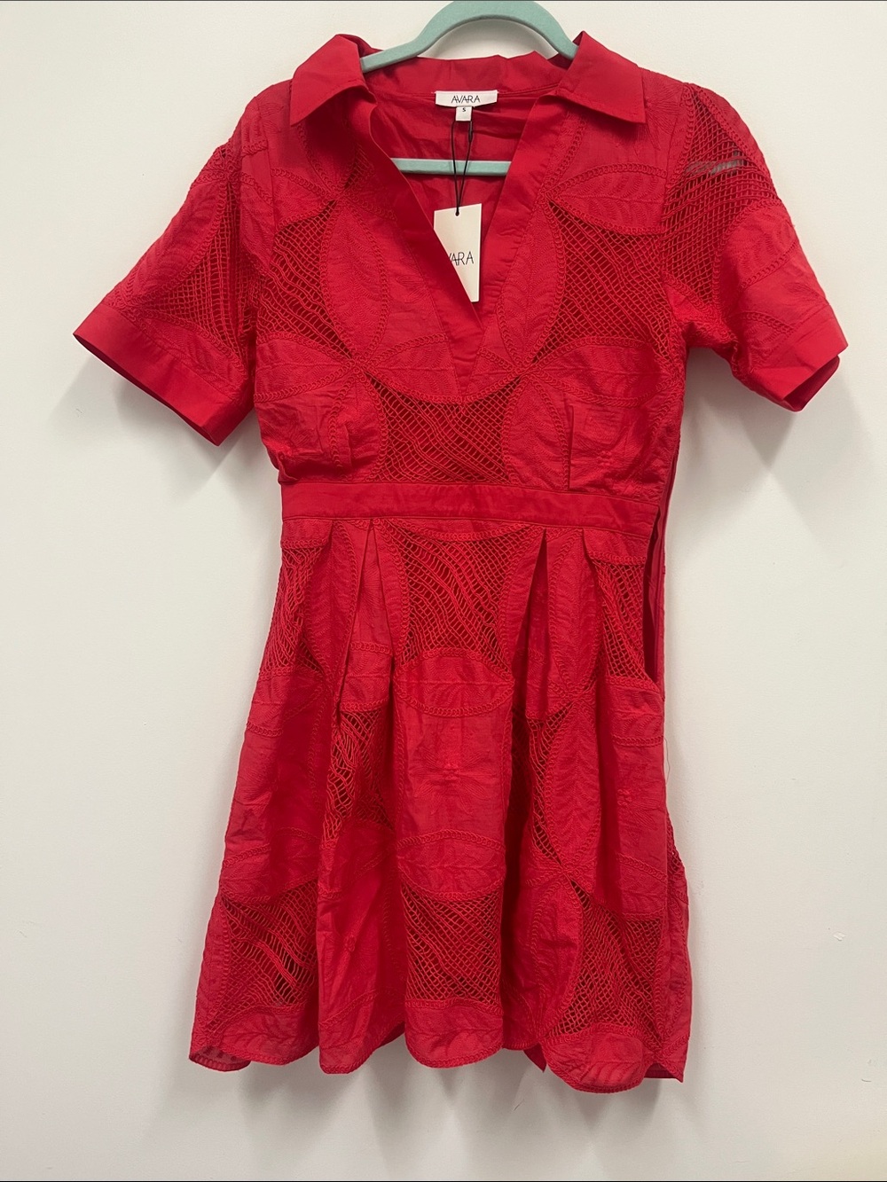NWT Avara "Annie" Red Lace embroidered  Fit & Flare Dress size S